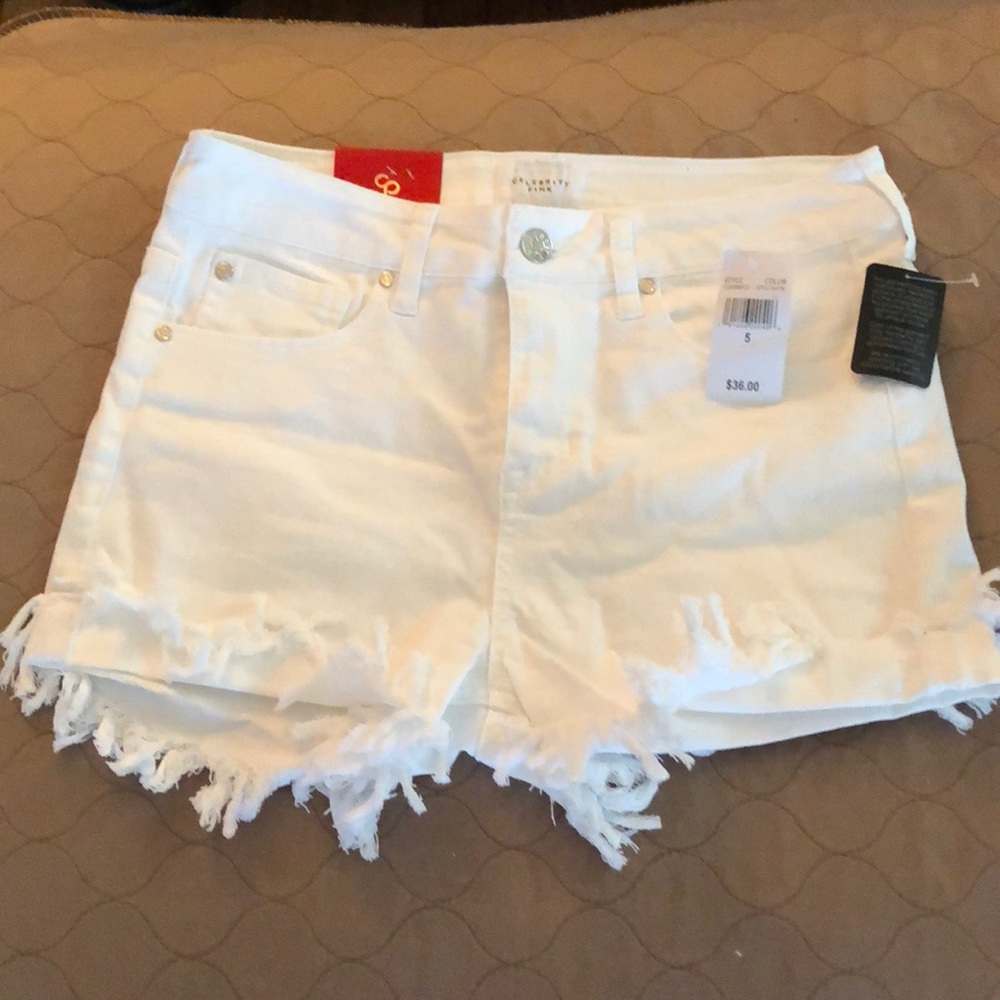 White high rise jean shorts